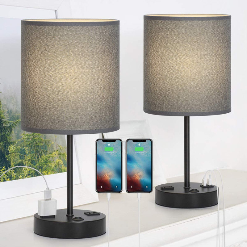 Wade Logan® 16" Black Table Lamp with USB and Outlet & Reviews | Wayfair